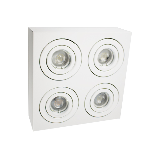 Plafón cardánico cuadrado para 4 dicroicas GU10 blanco texturado 25,5x25,5x10cm